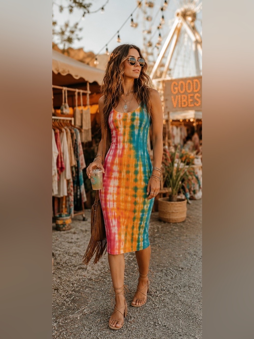 🌈 Cotton Citizen Verona Midi Tank Dress XS | Rainbow Tie Dye | Rare Colorway - Picture 1 of 11